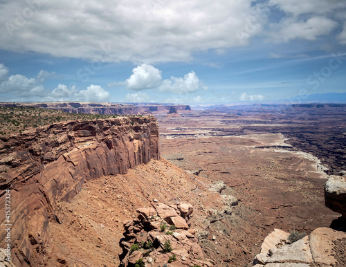 Stupendous views of Canyonlands National Park from Dead Horse Point State Park in Utah on a partly cloudy day