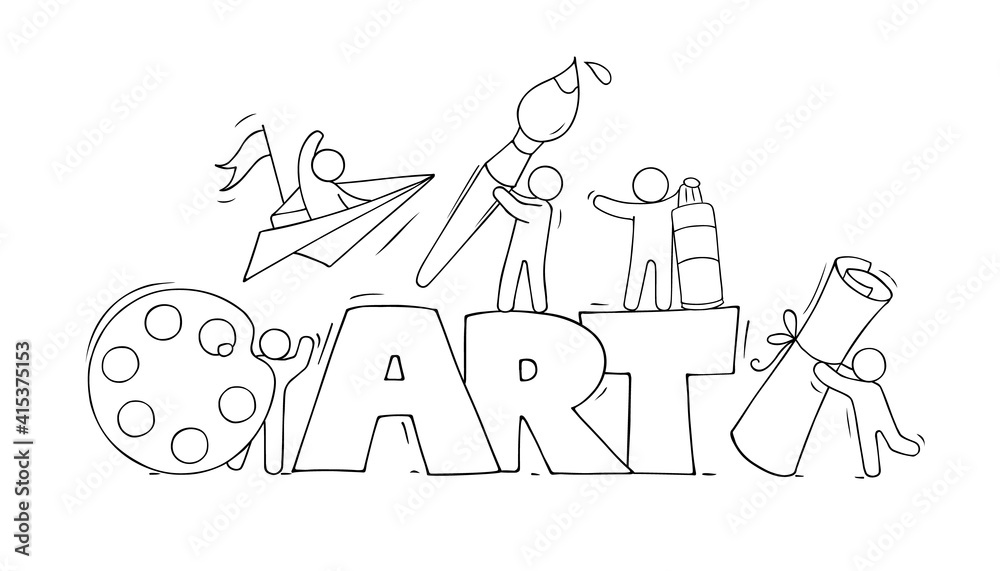 Sketch illustration - people with art symbols