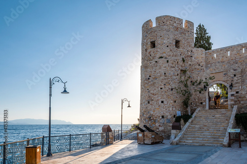 Fototapeta Naklejka Na Ścianę i Meble -  The road goes to Pigeon Island in Kusadasi. Kusadasi is a popular tourist destination in Turkey.
