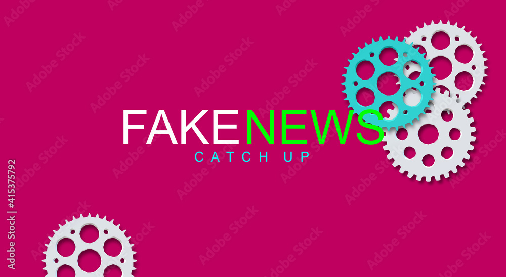 Fake News. 3D illustration of catch up, actuality, update. Report and information. Cog wheels, process. Modern design colorful banner. False information spread deliberately to deceive. Disinformation. Fake News. 3D illustration of catch up, actuality, update. Report and information. Cog wheels, process. Modern design colorful banner. False information spread deliberately to deceive. Disinformation.