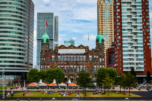 Rotterdam, Netherlands - August 4, 2019: Hotel New York in Rotterdam, the Netherlands, based in the former office building of the Holland America Lines.