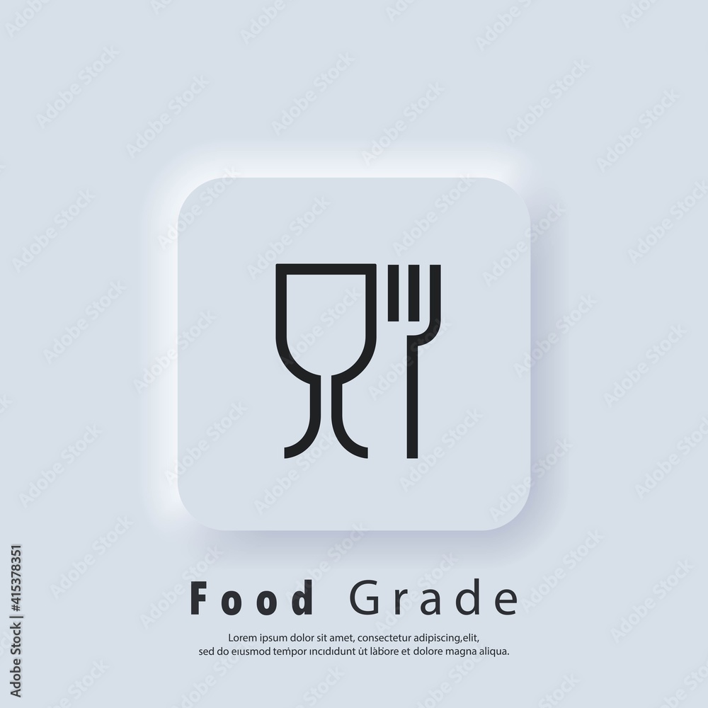 Food grade icon. Food safe material sign. Food grade icons. Wine glass and fork symbols.Icon for safe and non-safe use with food products. Vector EPS 10. Neumorphic UI UX Food grade icon. Food safe material sign. Food grade icons. Wine glass and fork symbols.Icon for safe and non-safe use with food products. Vector EPS 10. Neumorphic UI UX
