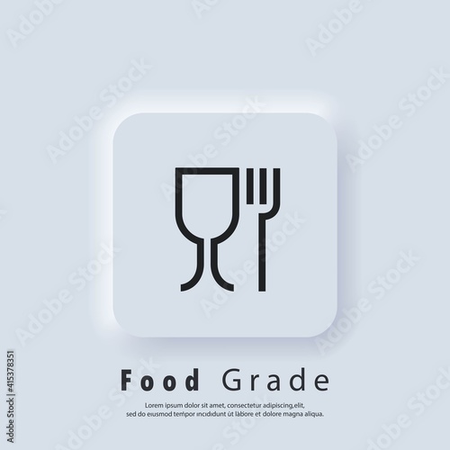 Food grade icon. Food safe material sign. Food grade icons. Wine glass and fork symbols.Icon for safe and non-safe use with food products. Vector EPS 10. Neumorphic UI UX