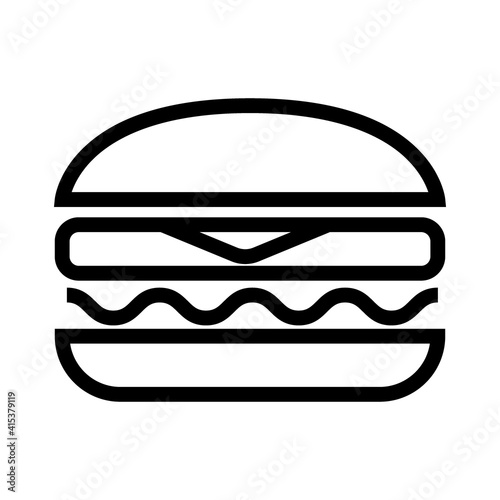 Delicious juicy burger with meat cutlet, cheese and salad. Simple food icon in trendy line style isolated on white background for web apps and mobile concept
