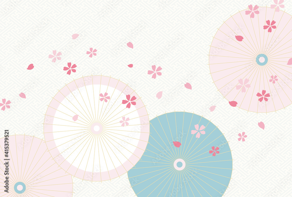 vector background with Japanese umbrella and cherry blossoms for banners, cards, flyers, social media wallpapers, etc.