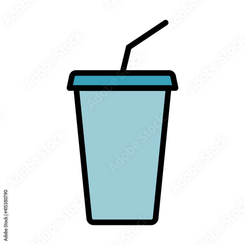 Disposable cup with lid and straw. Simple food icon in trendy line style isolated on white background for web apps and mobile concept