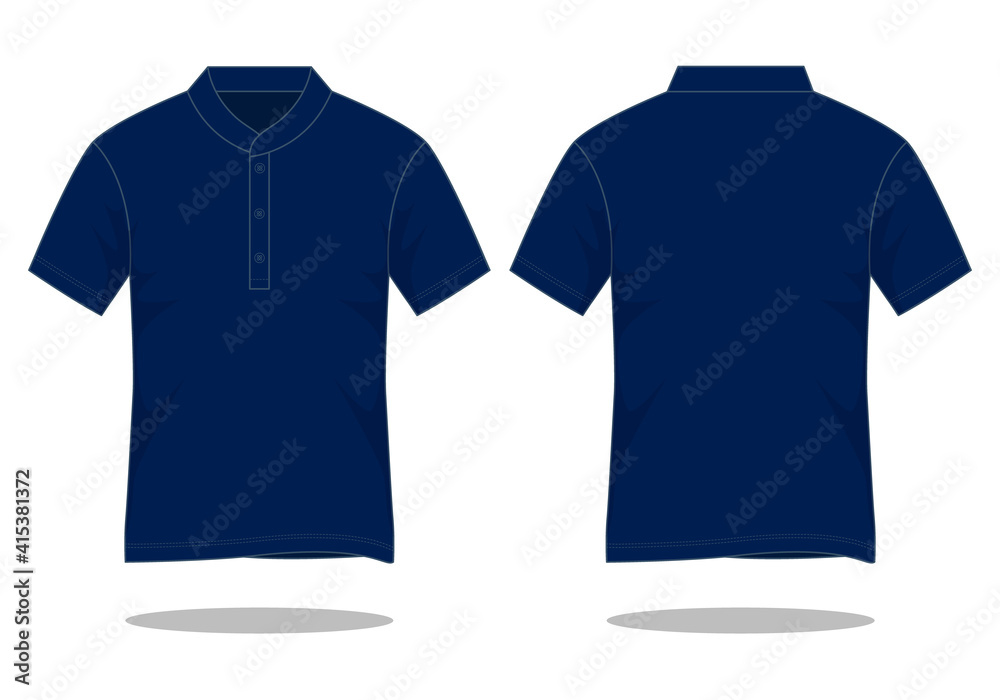 Navy Blue Polo Shirt With Stand Up Collar Vector For Template.Front And ...