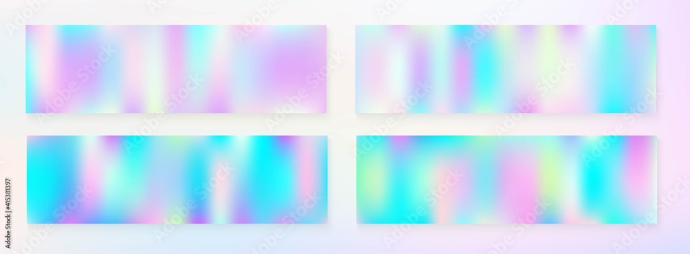Holograph Dreamy Banner. Gradient Girlie Foil Holo Teal. Neon