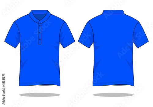 Blue Polo Shirt With Stand Up Collar Vector For Template.Front And Back View.