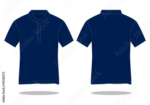 Navy Blue Polo Shirt With Stand Up Collar Vector For Template.Front And Back View.
