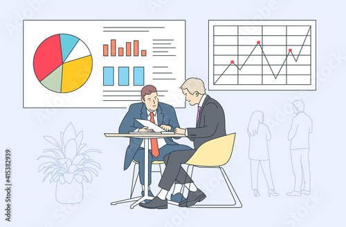 Coworking, teamwork, business presentation concept. Business people do teamwork or coworking on business presentation.