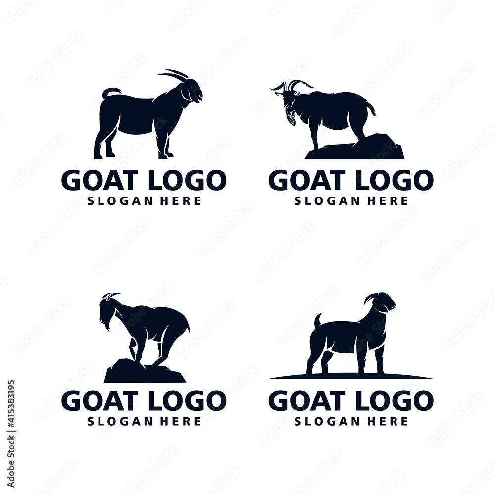 Set of goat silhouette logo.