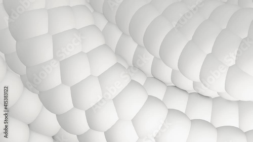 Abstract moving spheres animation, white grey rotating balls background.