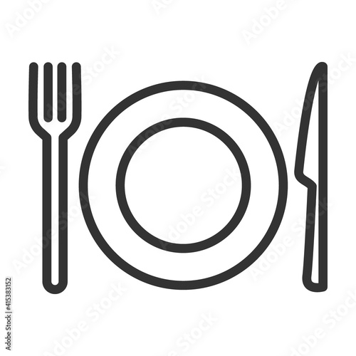 Cutlery: plate, fork, knife. Simple food icon in trendy line style isolated on white background for web apps and mobile concept. Vector Illustration