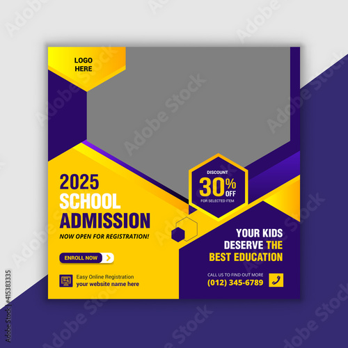 School admission social media post and kids school admission promotion banner template