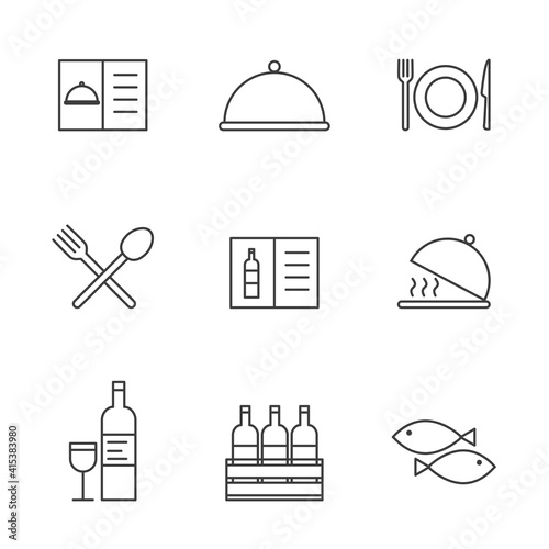 Set of Simple restaurant utensils icon in trendy line style isolated on white...