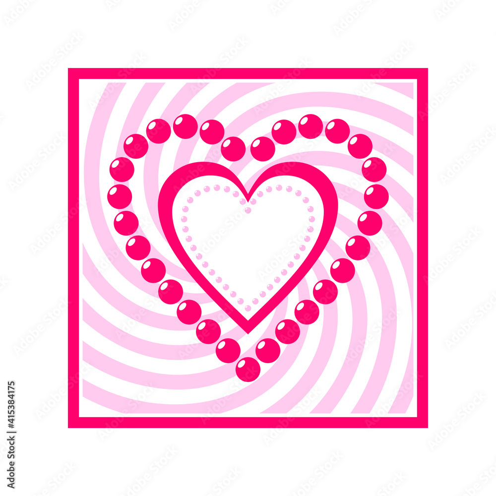 pink valentine card with hearts, frame icon with heart, square interesting vector background for valentine's day, love concept, romantic postcard, banner, header, web, etc. 