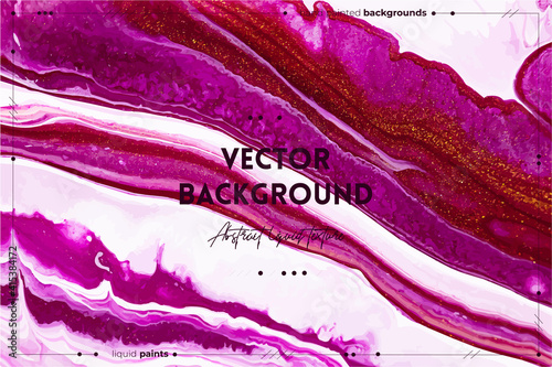 Fluid art texture. Abstract background with swirling paint effect. Liquid acrylic artwork that flows and splashes. Mixed paints for baner or wallpaper. Pink, golden and white overflowing colors