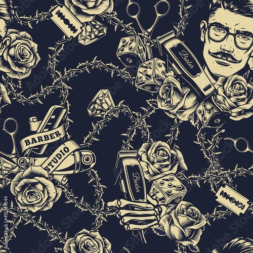 Barbershop vintage seamless pattern