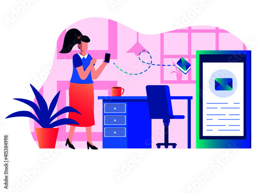 woman is sending e-mail