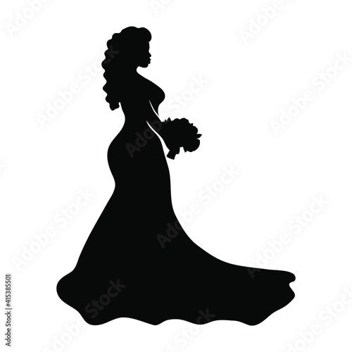 African ameircan woman in a wedding dress silhouette illustration on a white background