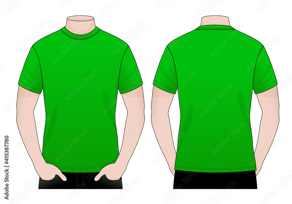Men's Blank Green TShirt Vector For Template.Front And Back View