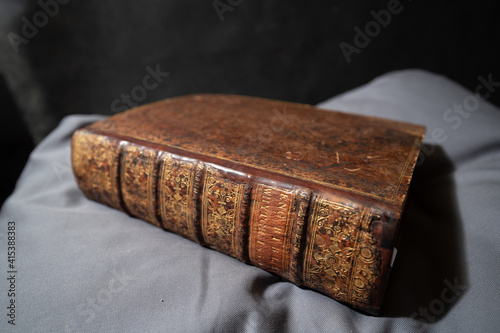 A 1550 Bible or Byble printed by Edward Whitchurch in English black letter.  This is the Great Version and this volume was printed in Rouen and imported into England. photo