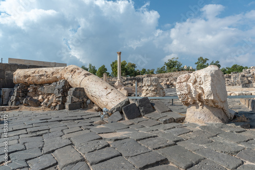 Fallen columns at Beit She'an in Israel