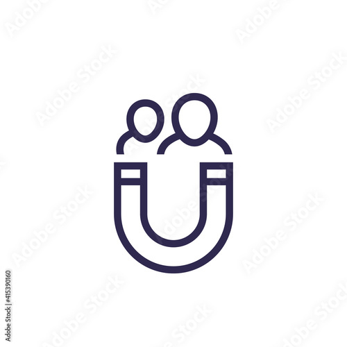customer retention line icon with a magnet