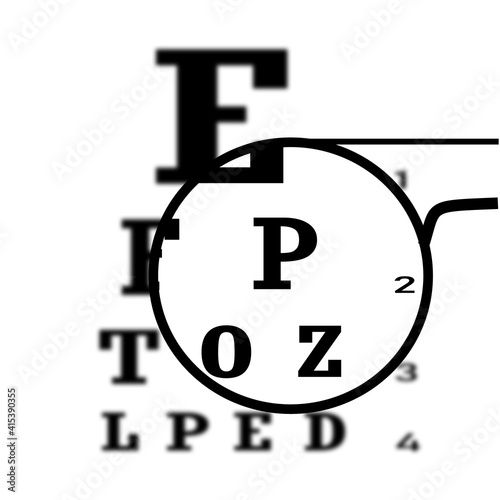 eye test blurred with glasses on white background. glasses optician sign. vision of eyesight symbol. flat style.