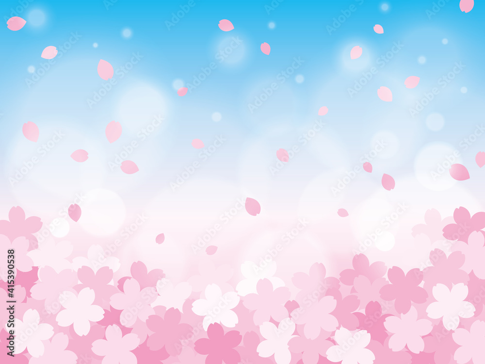 幻想的な桜の背景（花びらあり）