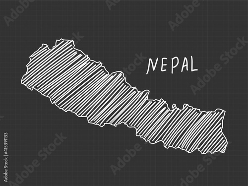 Nepal map freehand sketch on black background.