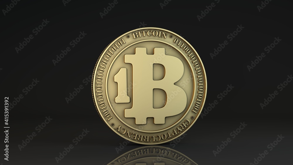 3d rendering of the bitcoin gold coin. A cryptocurrency symbol on a black reflective background. The idea of developing a cryptocurrency business, mining, and developing a cryptocurrency business. 3d rendering of the bitcoin gold coin. A cryptocurrency symbol on a black reflective background. The idea of developing a cryptocurrency business, mining, and developing a cryptocurrency business.
