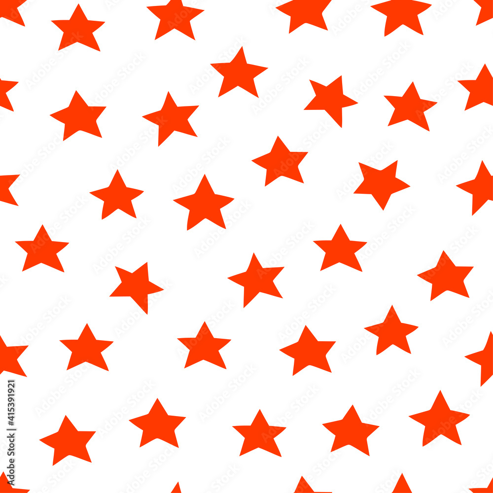 Obraz premium Cute hand drawn red stars. Vector modern red 23 february seamless pattern background.