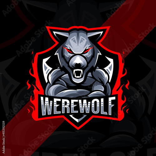 Angry werewolf mascot logo esport template