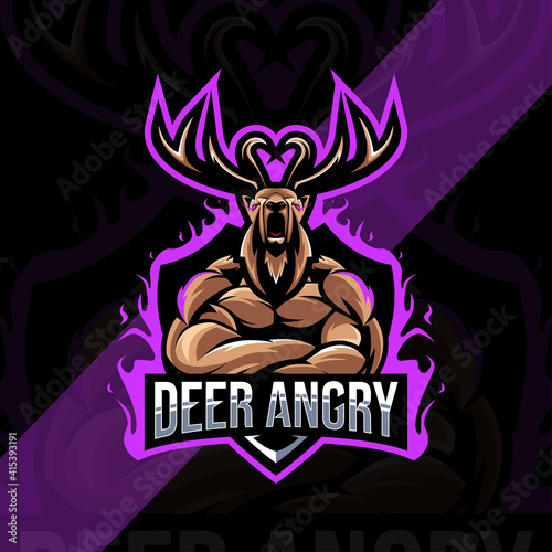 Deer angry mascot logo esport design
