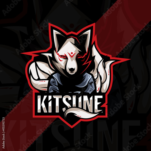 Kitsune mascot logo esport template design