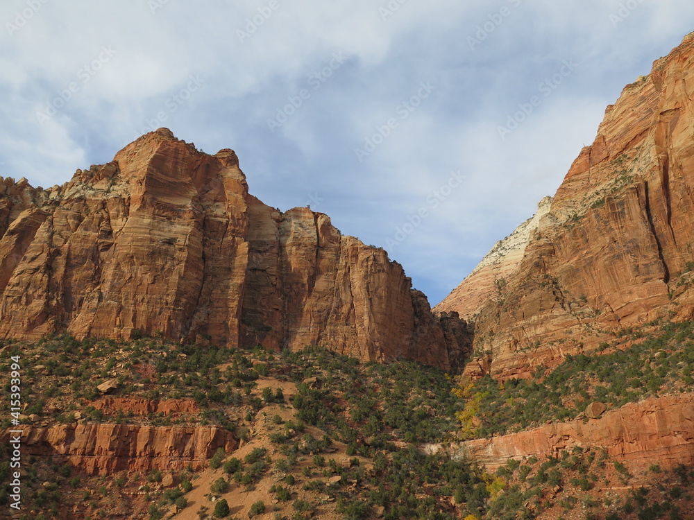 a rock face in the Zion National Park in Utah in the month of November, USA