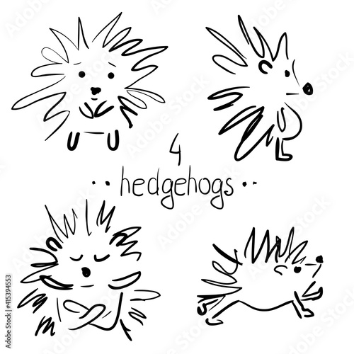 Funny hedgehog collection, sketch for your design. Hedgehog set