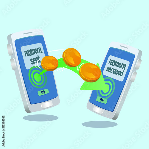 mobile digital transaction icon. money transfer illustration. 3d, three dimentional drawing cartoon style toy like illustration photo