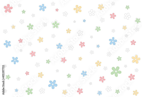 Seamless floral pattern with simple flowers. Vector repeating texture.