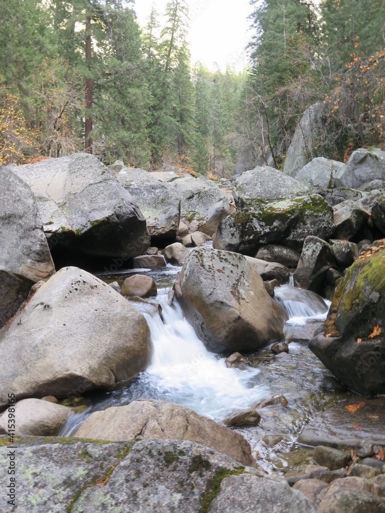 the stream of the Vernal Falls in the Yosemite National Park in California in the month of November, USA the stream of the Vernal Falls in the Yosemite National Park in California in the month of November, USA