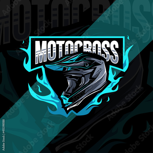 Helmet motocross bike logo design template