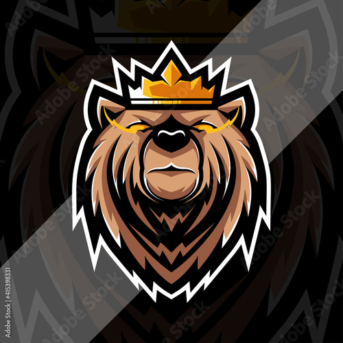 King grizzly mascot logo esports design template