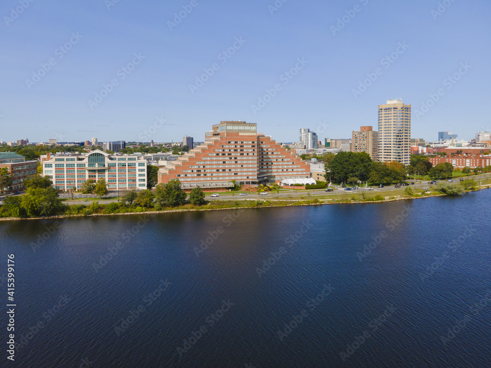 Pyramid shape Hyatt Regency Cambridge at Charles River in city of Cambridge, Boston, Massachusetts MA, USA. Pyramid shape Hyatt Regency Cambridge at Charles River in city of Cambridge, Boston, Massachusetts MA, USA.