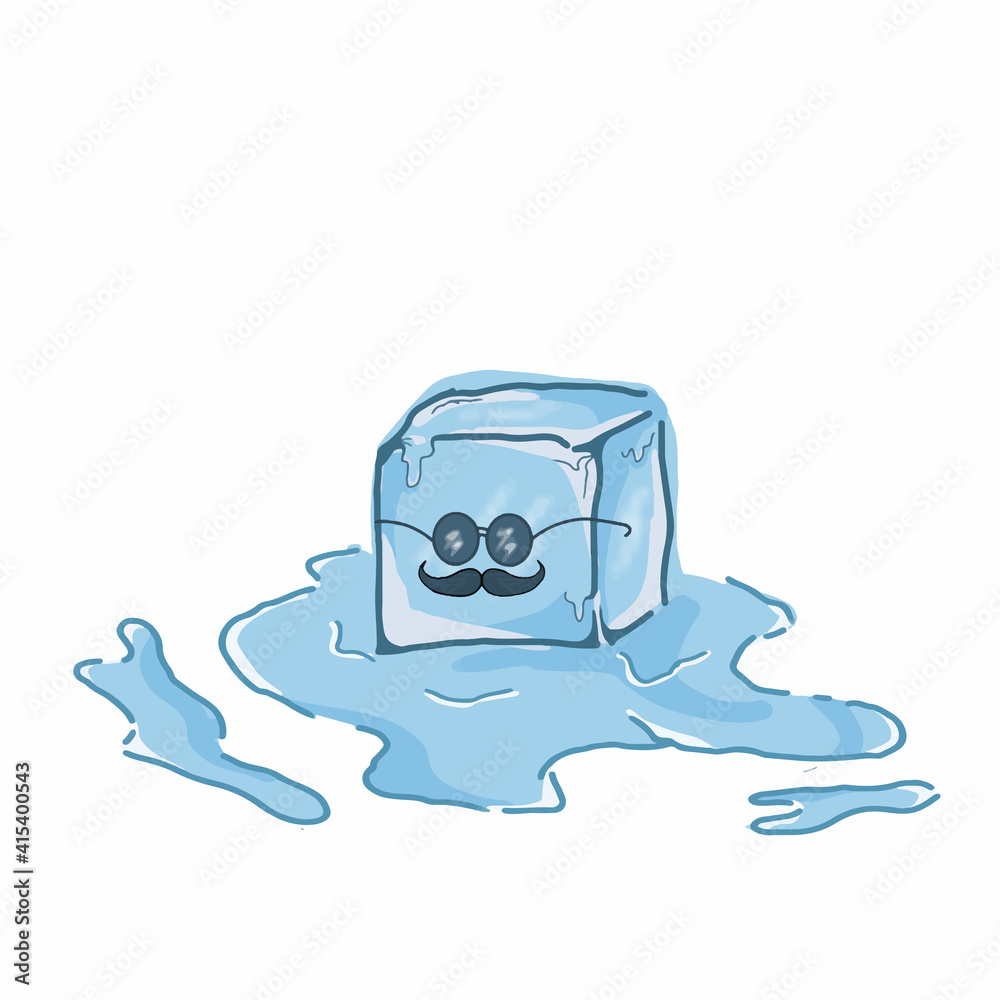 A melting ice cube man with character vector template design illustration A melting ice cube man with character vector template design illustration