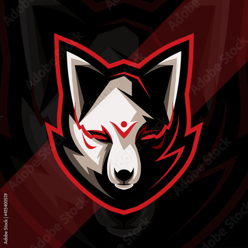 Head kitsune mascot logo esport template design