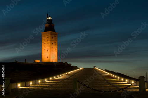 hercules tower lighthouse at night