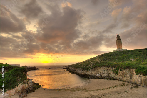 hercules tower lighthouse at sunset