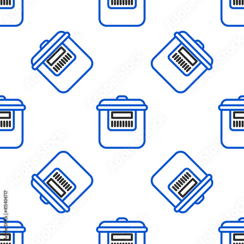 Line Slow cooker icon isolated seamless pattern on white background. Electric pan. Colorful outline concept. Vector.